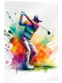 Acrylglasbild Golfspieler in Aquarell