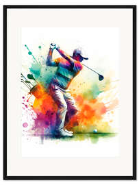 Gerahmter Kunstdruck Golfspieler in Aquarell