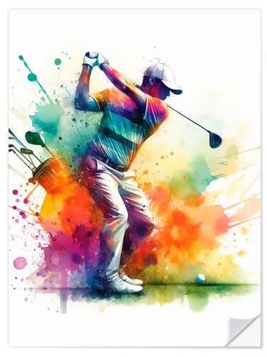 Wandsticker Golfspieler in Aquarell