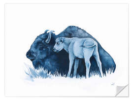 Sticker mural Mother Bison with her Calf