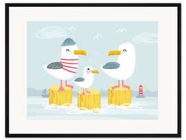 Gerahmter Kunstdruck Möwenfamilie