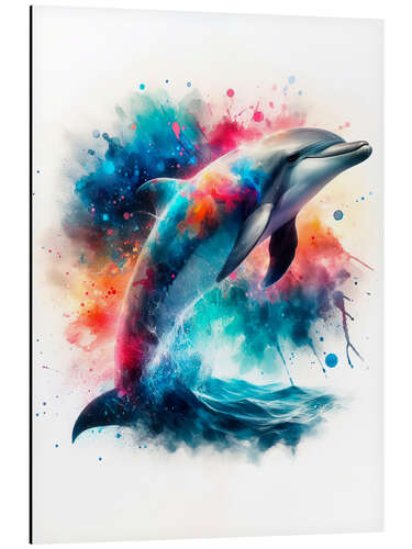 Alubild Delfin in Aquarell