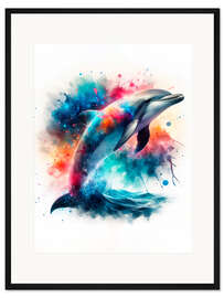 Gerahmter Kunstdruck Delfin in Aquarell