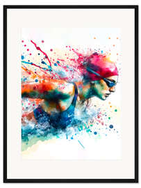 Gerahmter Kunstdruck Schwimmerin in Aquarell