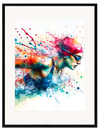 Ingelijste kunstdruk Swimmer in Watercolor