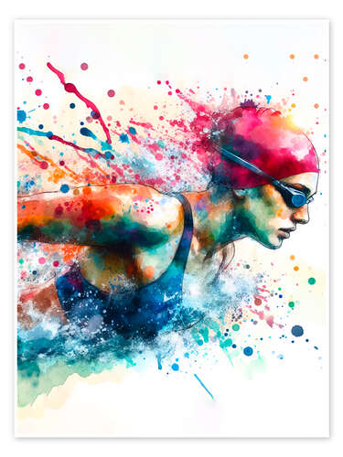 Poster Swimmer in Watercolor