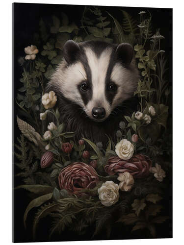 Acrylic print Badger in Flower Forest