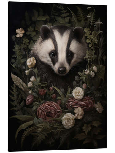 Aluminium print Badger in Flower Forest