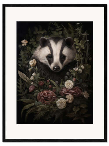 Impression artistique encadrée Badger in Flower Forest