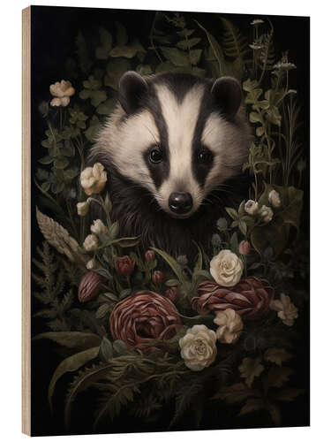 Wood print Badger in Flower Forest