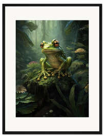Gerahmter Kunstdruck Laubfrosch im Blumenwald