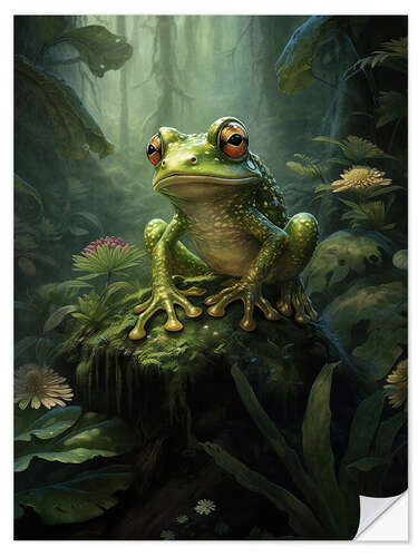 Selvklebende plakat Tree Frog in Flower Forest