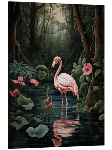 Tableau en aluminium Pink Flamingo in The Jungle