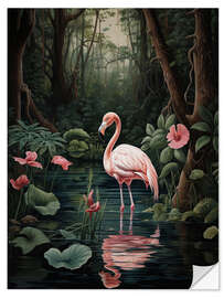 Selvklebende plakat Pink Flamingo in The Jungle