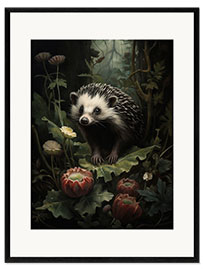 Ingelijste kunstdruk Hedgehog in Dark Forest