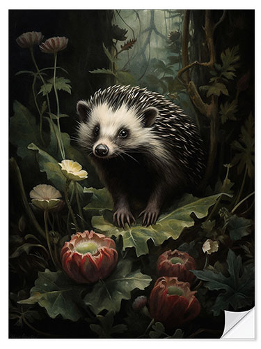 Vinilo para la pared Hedgehog in Dark Forest