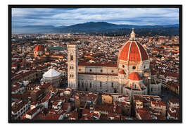 Gerahmter Kunstdruck Luftaufnahme des Doms bei Sonnenuntergang, Florenz, Italien