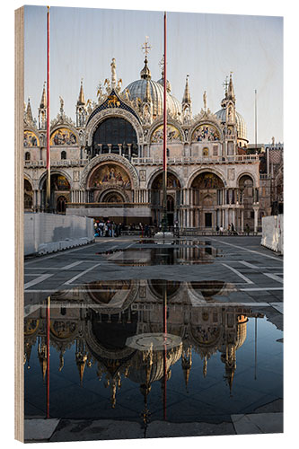 Hout print Cathedral reflected into water, Venice, Italy