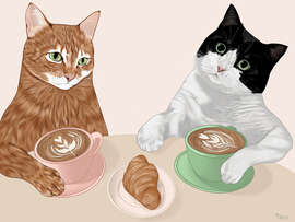 Magnettafel Zwei Katzen beim Frühstück