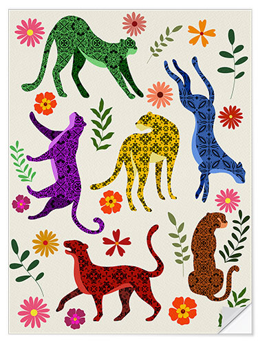 Muursticker Colourful cheetahs