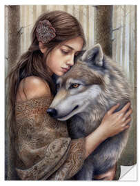 Selvklebende plakat The fairy and the wolf