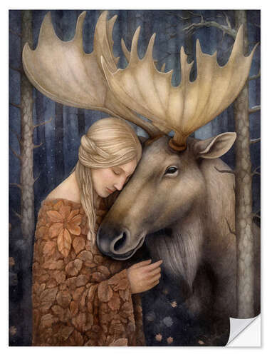 Selvklebende plakat Friendship in the Forest: The Girl and the Moose