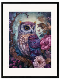 Inramat konsttryck Purple Owl