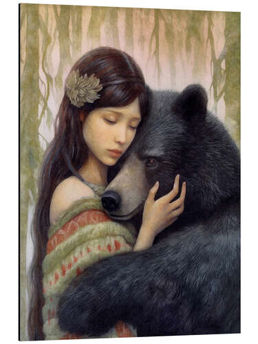 Aluminiumtavla The girl and the brown bear