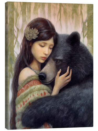 Canvas print The girl and the brown bear