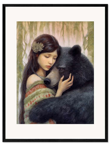 Framed art print The girl and the brown bear