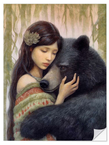 Naklejka na ścianę The girl and the brown bear