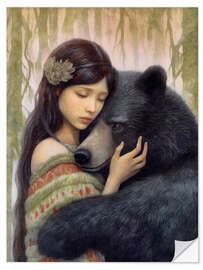 Naklejka na ścianę The girl and the brown bear