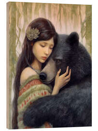 Hout print The girl and the brown bear