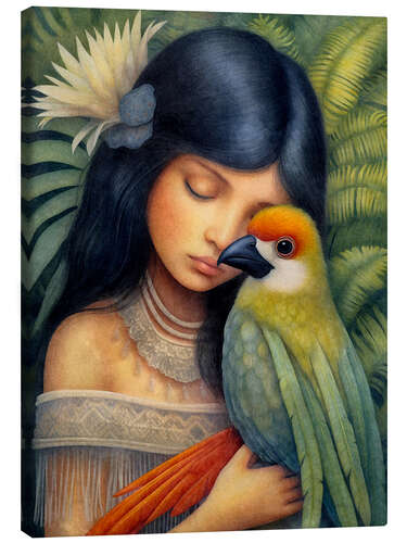 Canvas print Dreamy girl and parrot