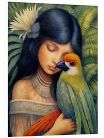 Foam board print Dreamy girl and parrot