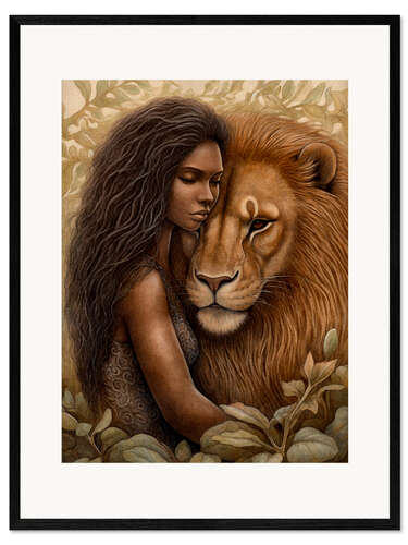 Ingelijste kunstdruk The girl and the lion