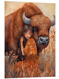 Foam board print Friendship on the Grassland: Girl and Bison