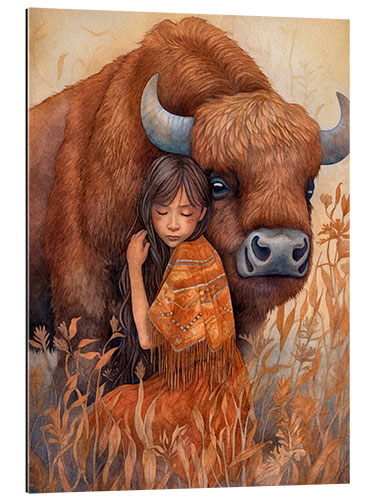 Galleritryk Friendship on the Grassland: Girl and Bison