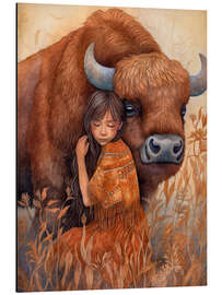 Magnettafel Freundschaft auf dem Grasland: Mädchen und Bison