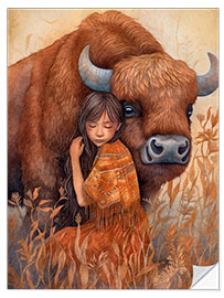 Wall sticker Friendship on the Grassland: Girl and Bison