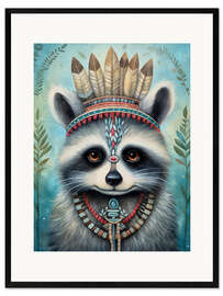 Inramat konsttryck Boho Native Raccoon