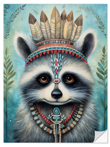 Selvklebende plakat Boho Native Raccoon