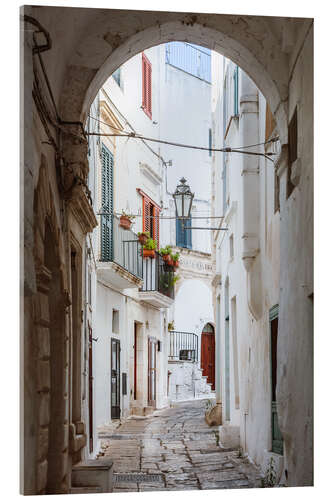 Acrylic print Alley in the white town of Ostuni, Puglia, Italy