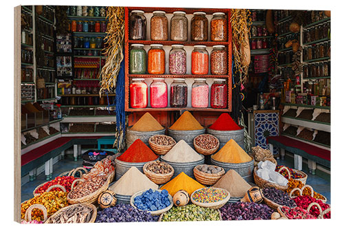 Hout print Colourful spices, Marrakesh, Morocco