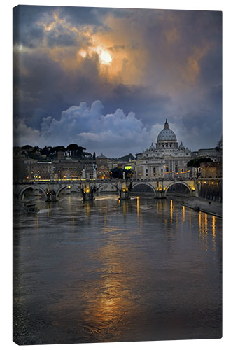 Canvas print Sant'Angelo Bridge with St. Peter's Basilica in the background, Rome