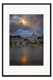 Gerahmter Kunstdruck Sant'Angelo-Brücke am Tiber mit dem Petersdom im Hintergrund, Rom