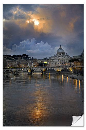 Wandsticker Sant'Angelo-Brücke am Tiber mit dem Petersdom im Hintergrund, Rom