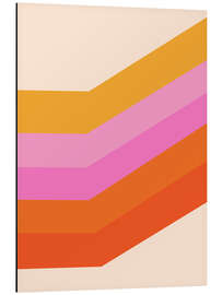 Tableau en aluminium Retro Diagonal Geometric Stripes in Pink Orange and Yellow