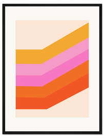 Gerahmter Kunstdruck Retro Diagonal Geometric Stripes in Pink Orange and Yellow