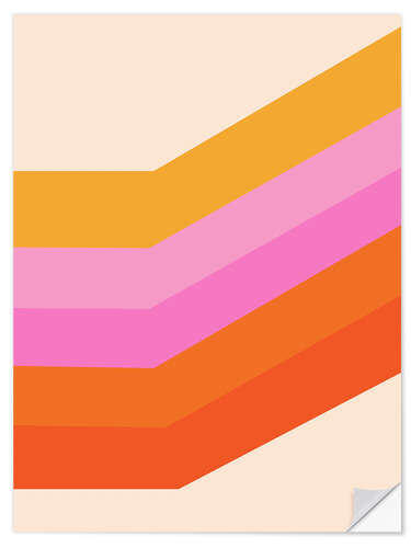 Selvklebende plakat Retro Diagonal Geometric Stripes in Pink Orange and Yellow